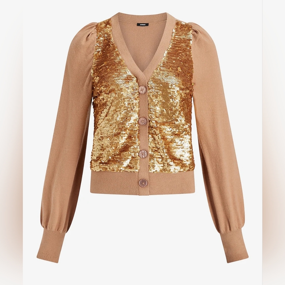 Womens express sequin cardigan pecan gold new with tags size medium NWT